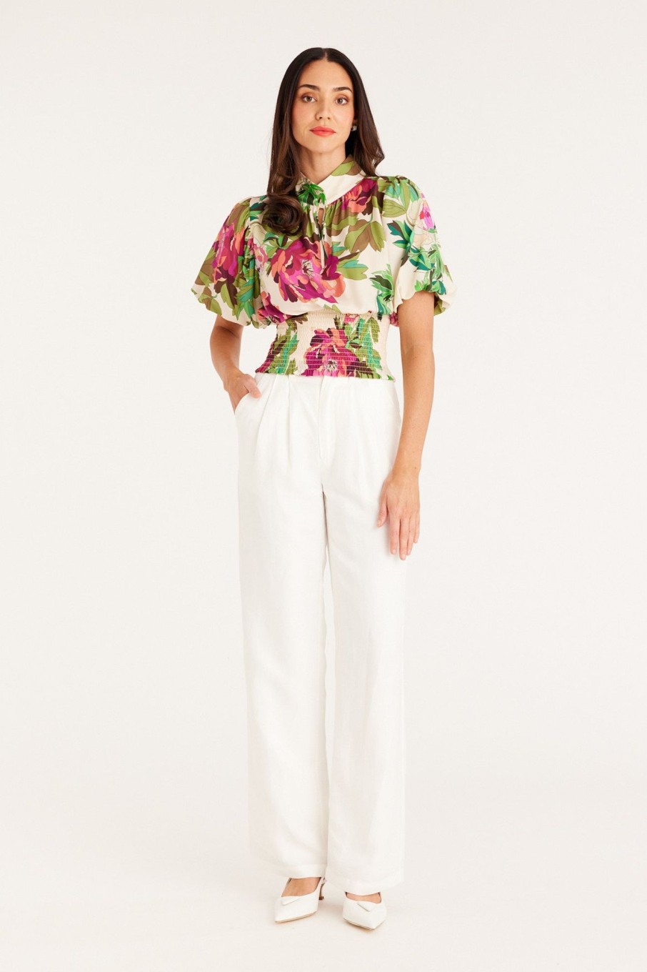 Cable Melbourne Matching Sets | Fleur Puff Sleeve Blouse - Pink Floral