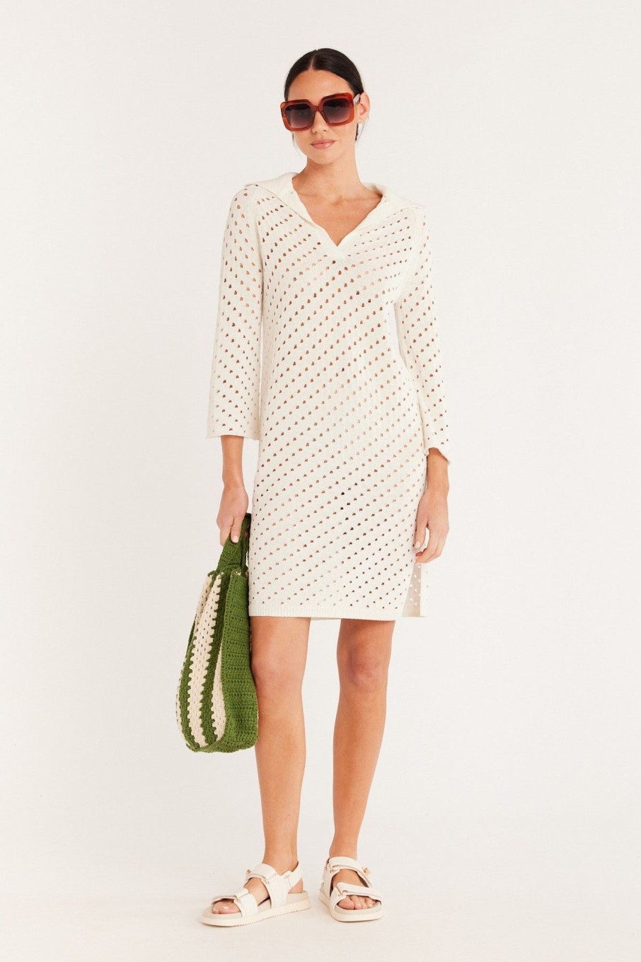 Cable Melbourne Dresses | Henley Mesh Tunic - White