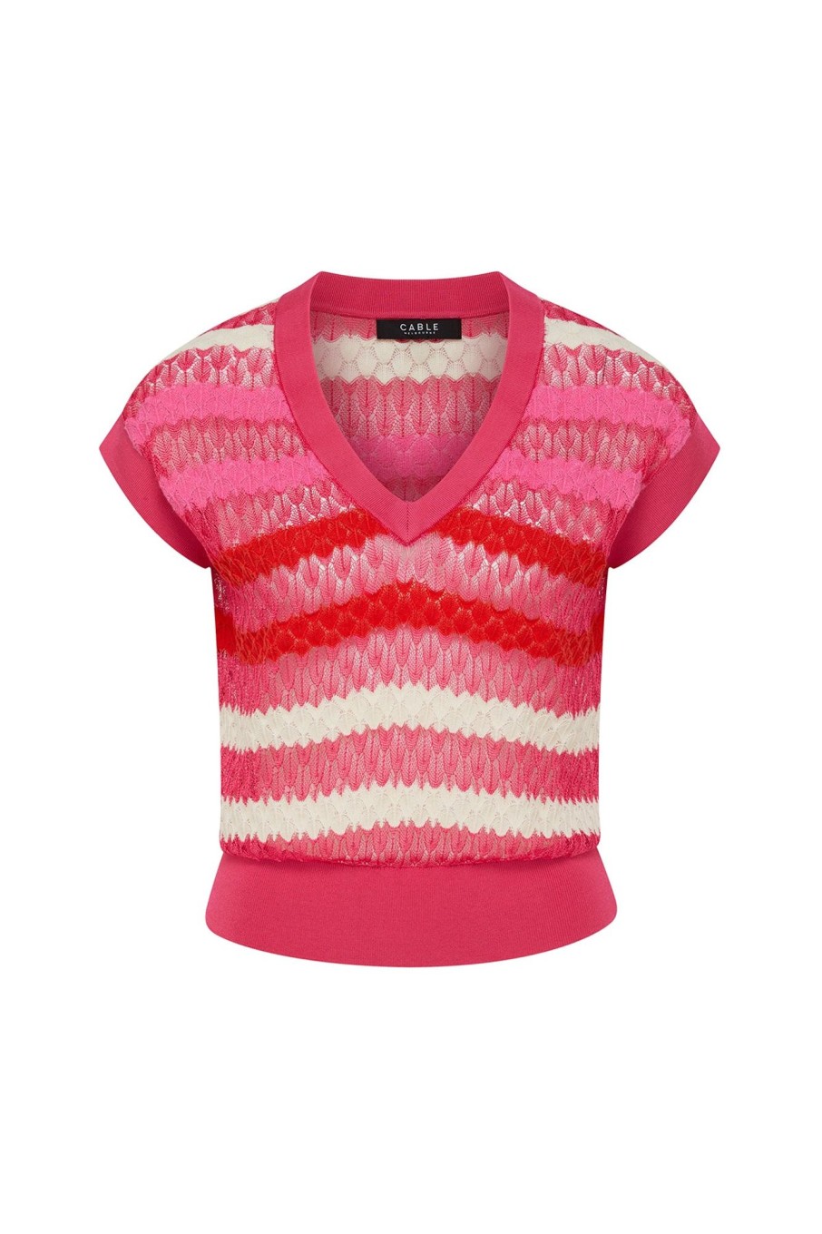 Cable Melbourne Tops & Shirts | Crochet Knit Top - Pink Stripe