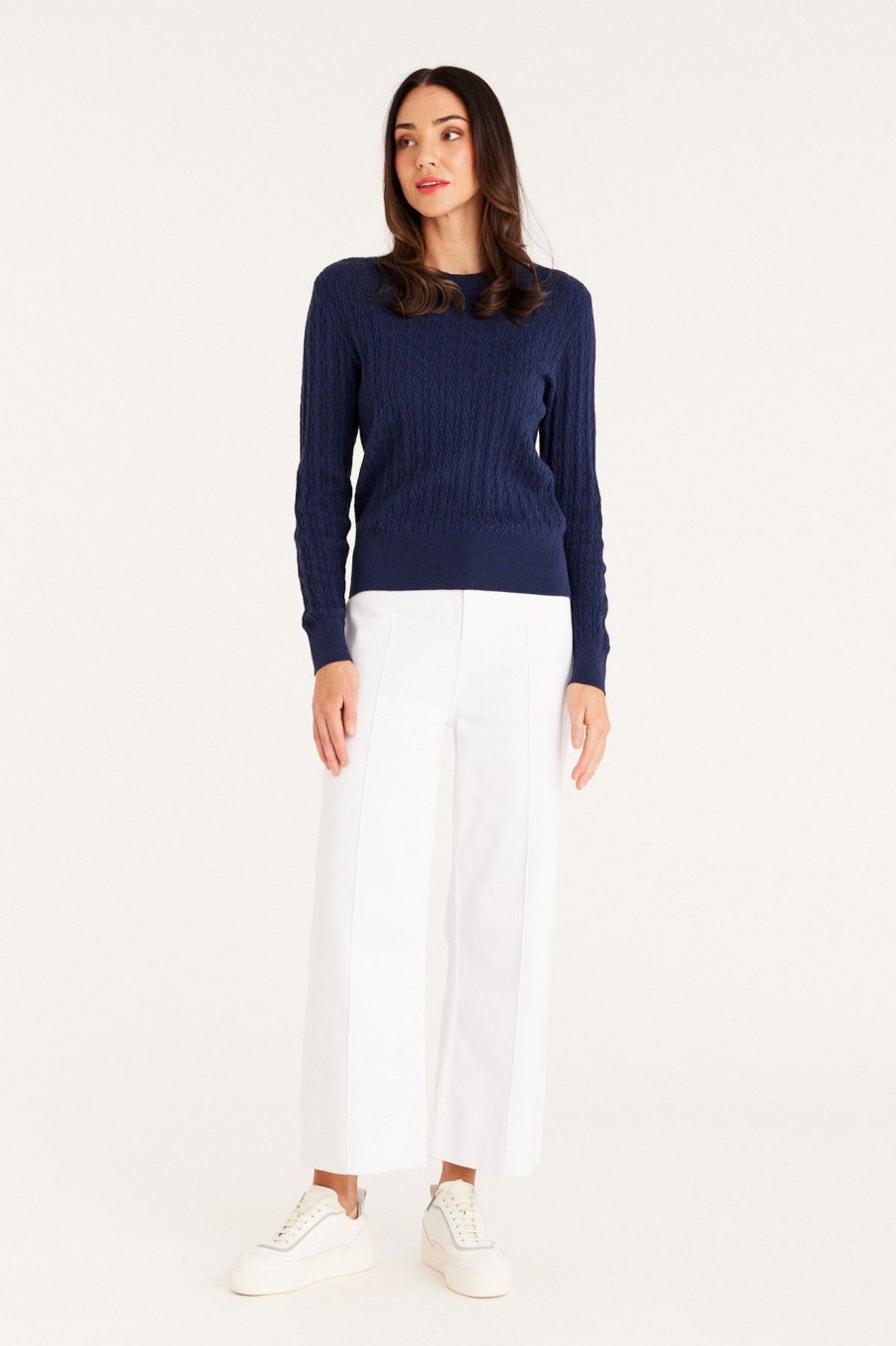 Cable Melbourne Jumpers | Cotton Cashmere Crew Jumper - Denim