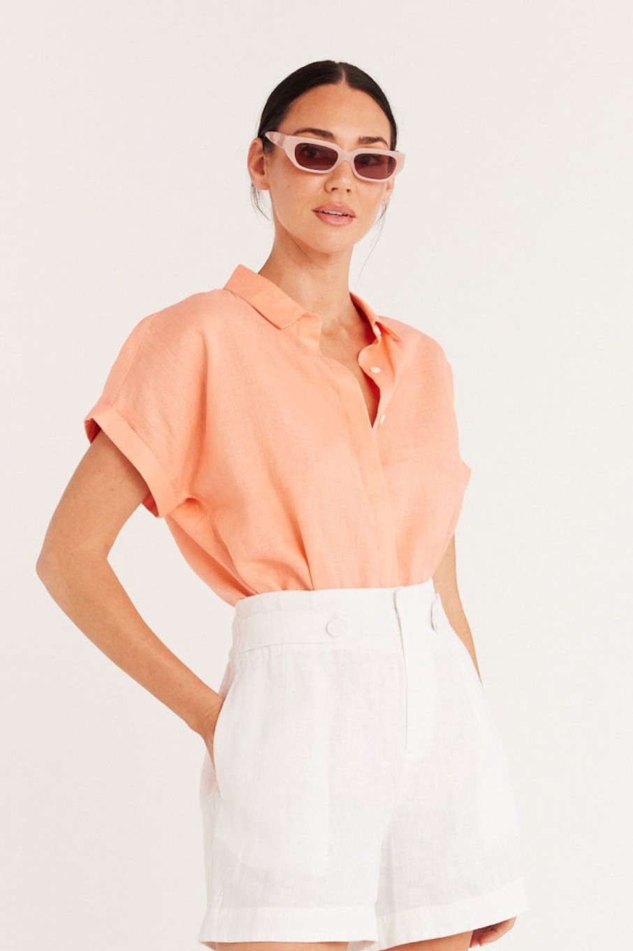 Cable Melbourne Tops & Shirts | Pure Linen Tie Shirt - Peach