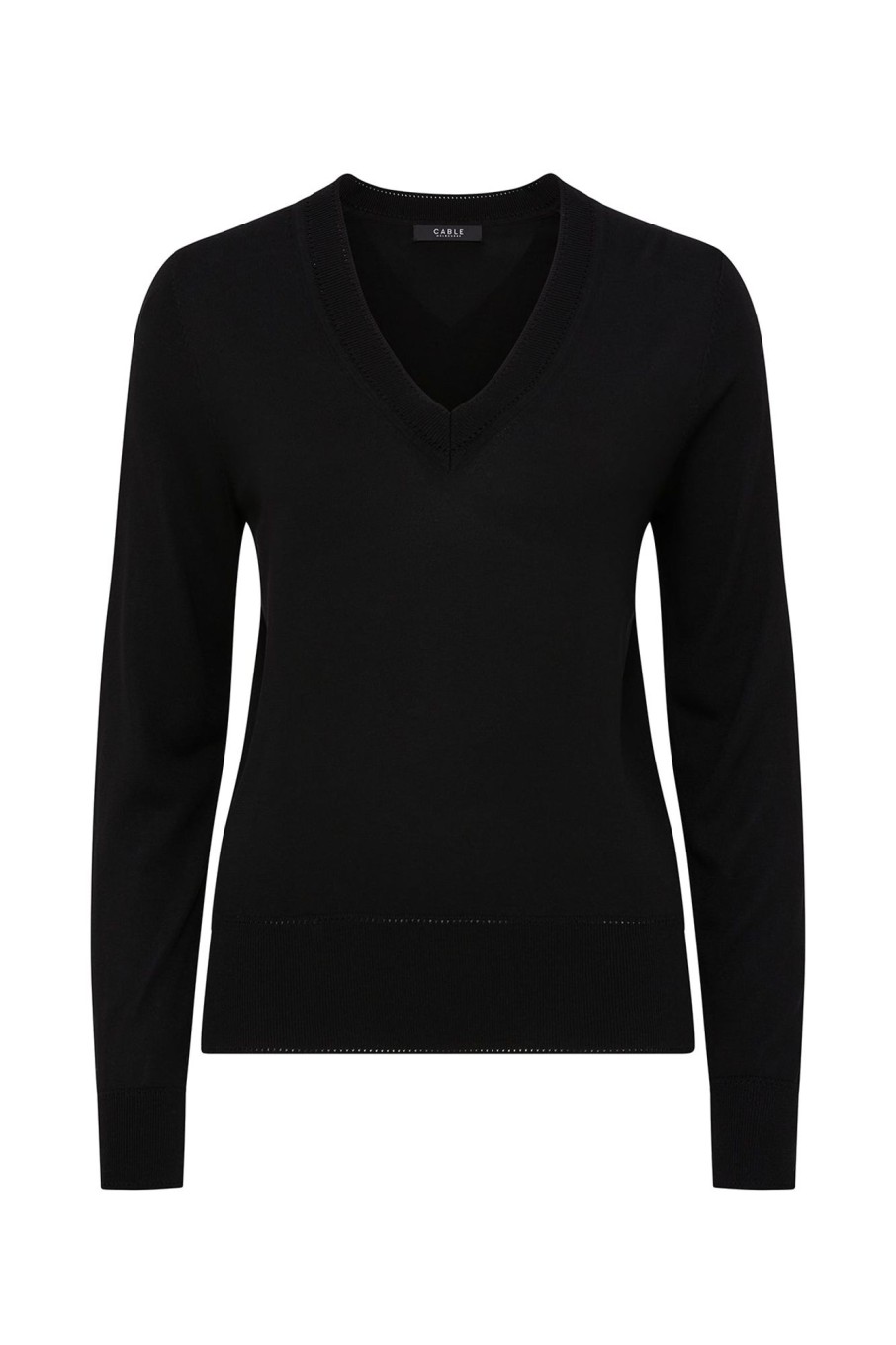 Cable Melbourne Jumpers | Tencel V Neck Jumper - Black