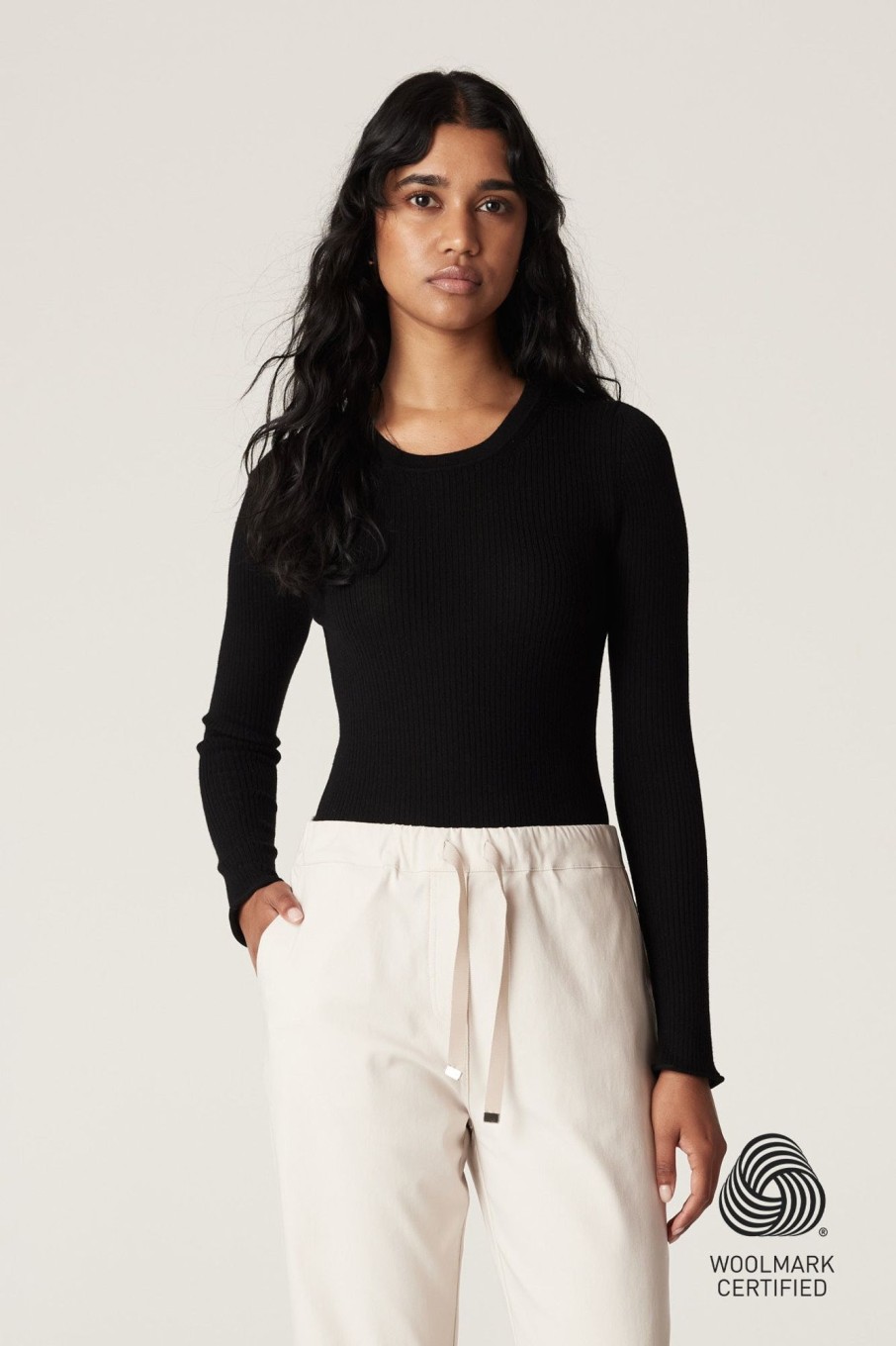 Cable Melbourne Foundation Basics | Superfine Merino Rib Crew - Black