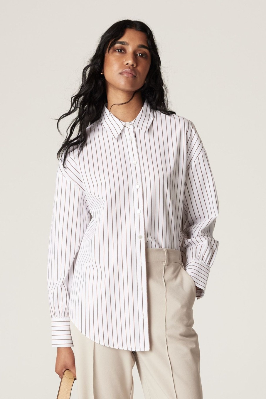 Cable Melbourne Tops & Shirts | Collins Shirt - Camel Stripe