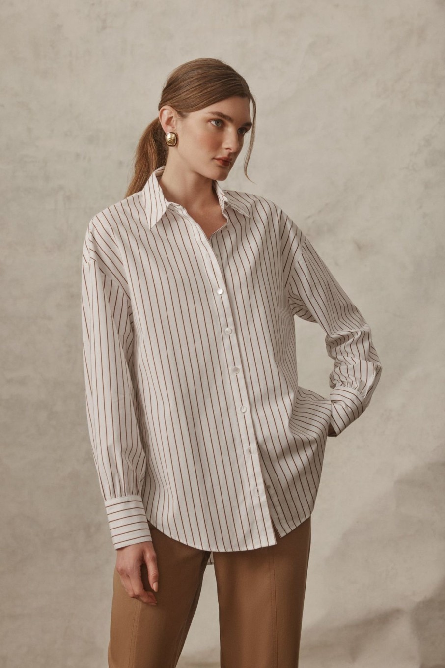 Cable Melbourne Tops & Shirts | Collins Shirt - Camel Stripe