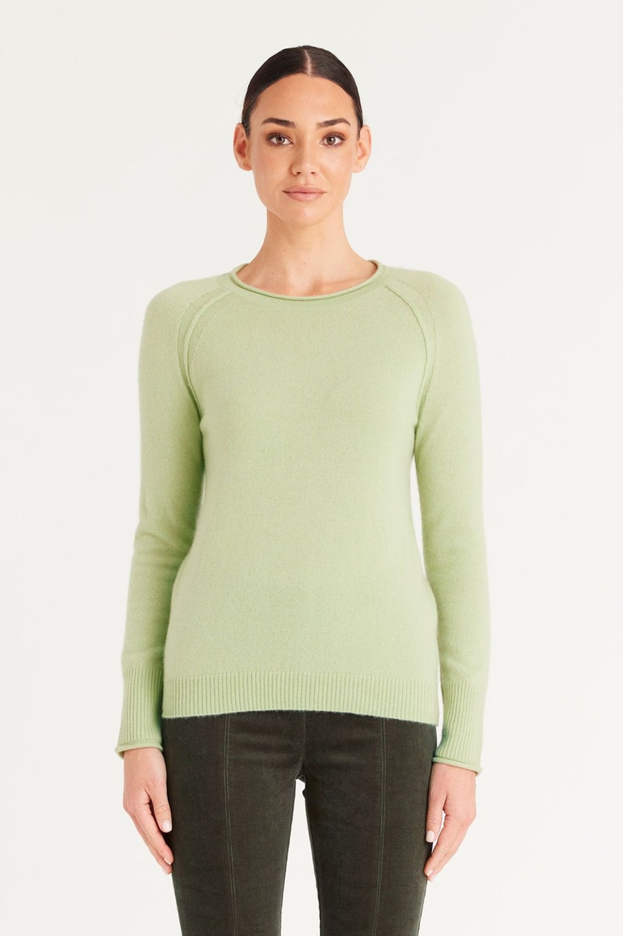 Cable Melbourne Jumpers | Cashmere Crew Jumper - Pistachio Green