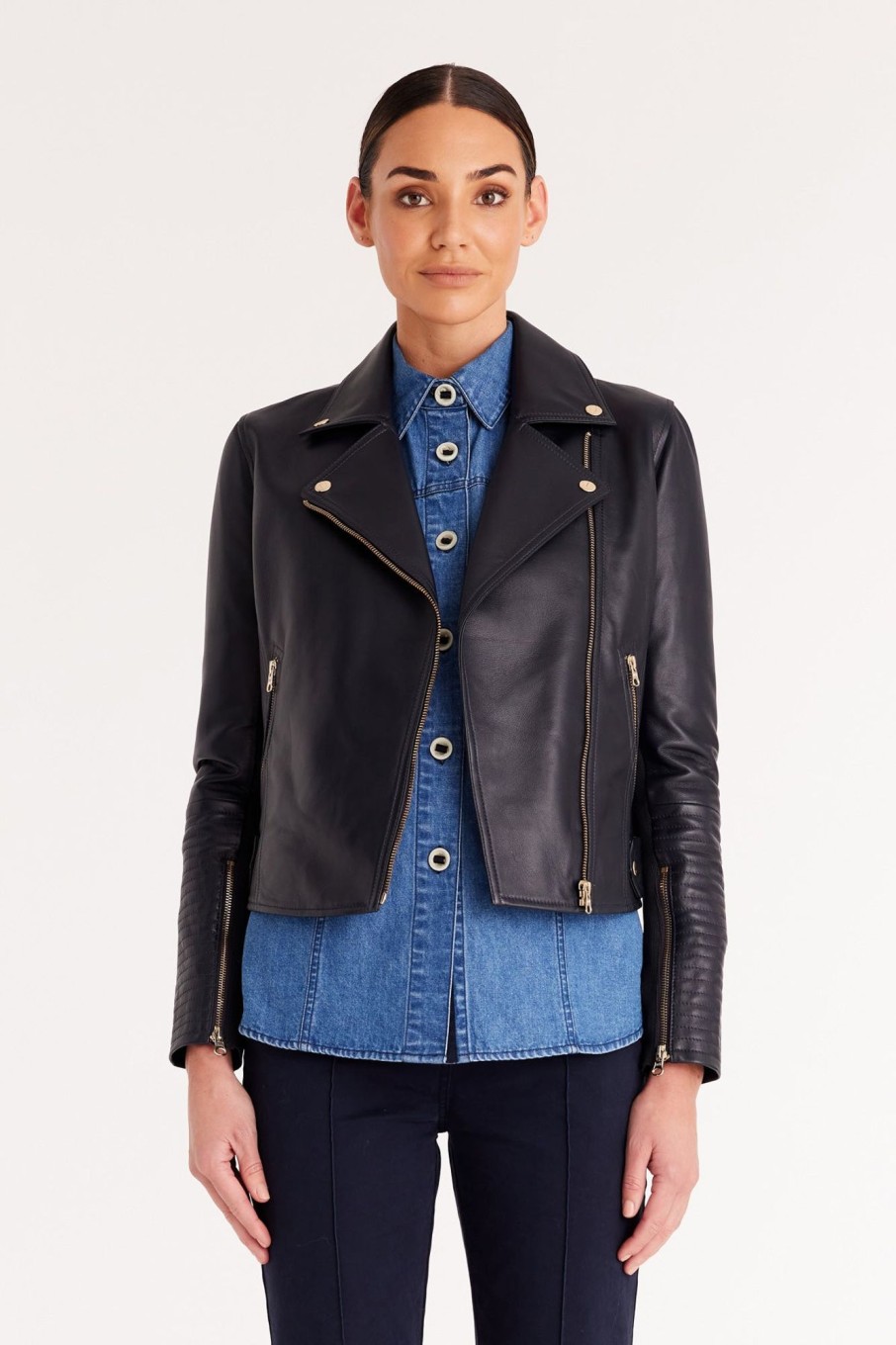 Cable Melbourne Jackets, Blazers & Coats | Smith Leather Biker Jacket - Navy