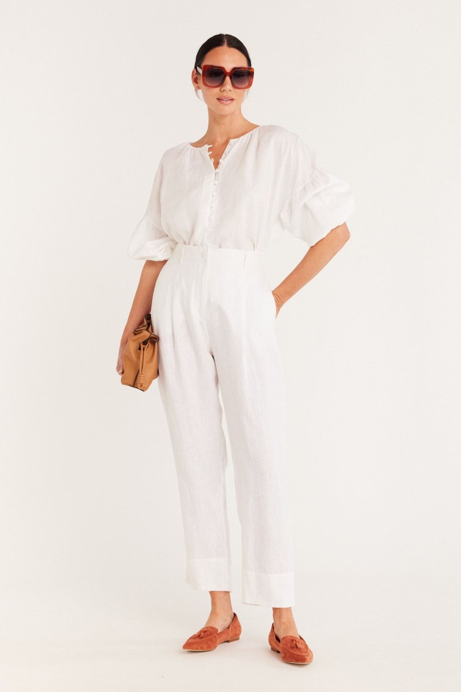 Cable Melbourne Tops & Shirts | Pure Linen Blouse - White