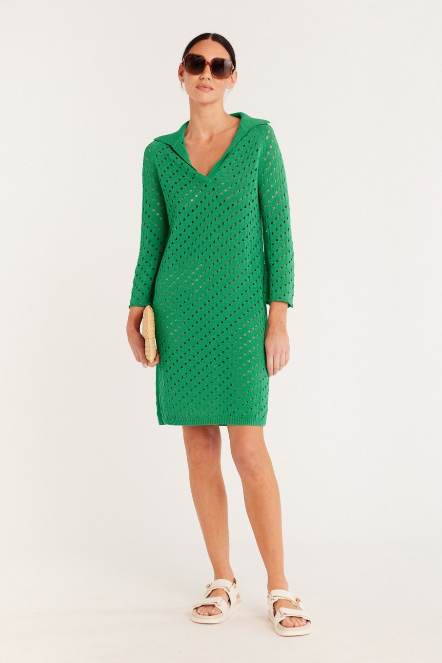 Cable Melbourne Dresses | Henley Mesh Tunic - Emerald Green