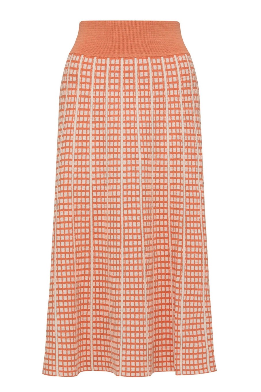 Cable Melbourne Knitwear | Check Knit Skirt - Apricot Marle