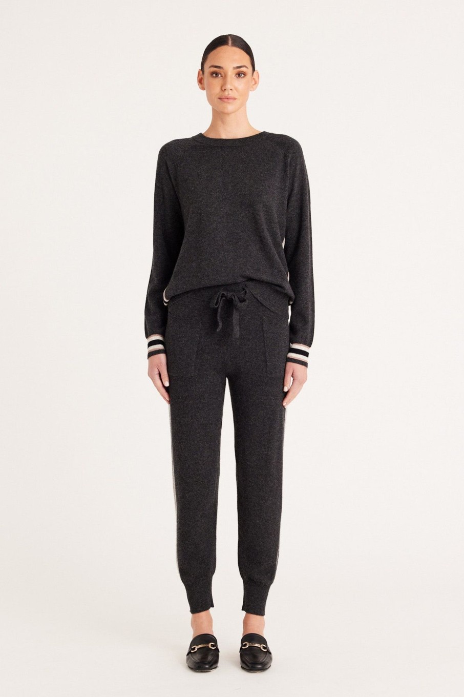 Cable Melbourne Knitwear | Cashmere Track Pant - Charcoal