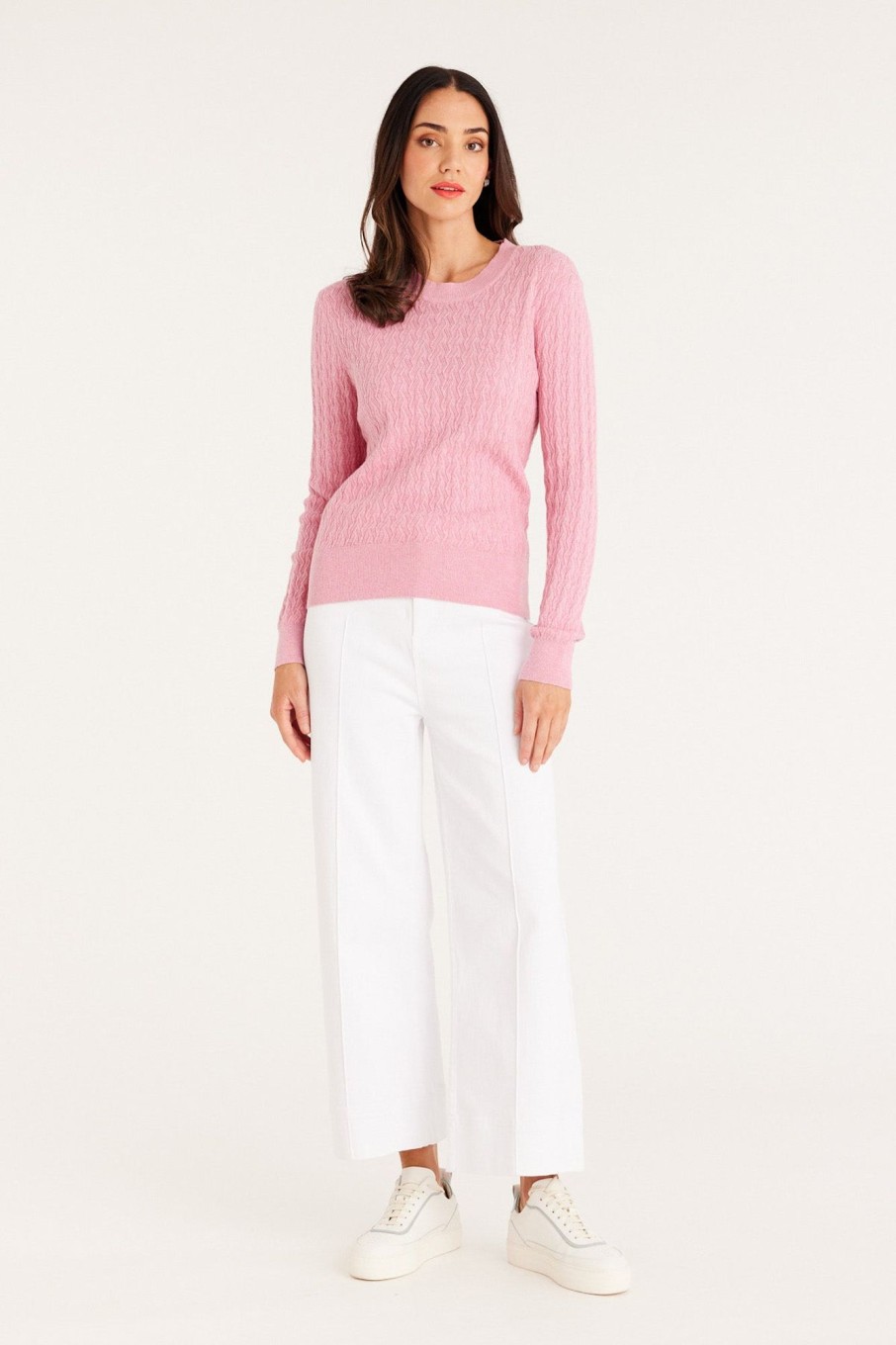 Cable Melbourne Jumpers | Cotton Cashmere Crew Jumper - Candy Pink