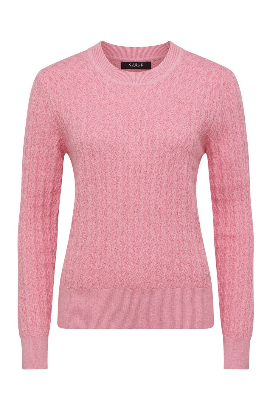 Cable Melbourne Jumpers | Cotton Cashmere Crew Jumper - Candy Pink