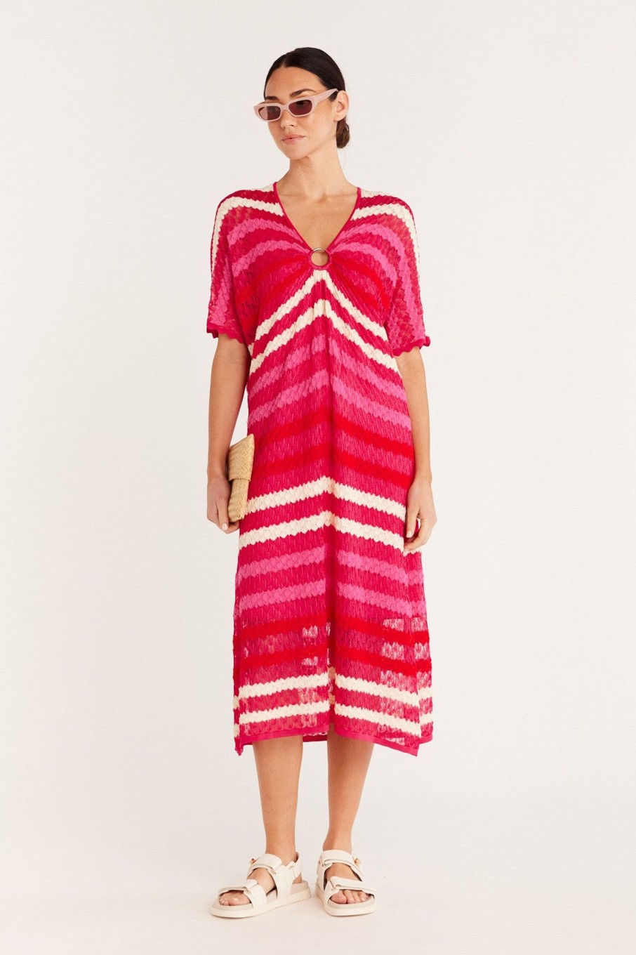 Cable Melbourne Knitwear | Crochet Knit Dress - Pink Stripe