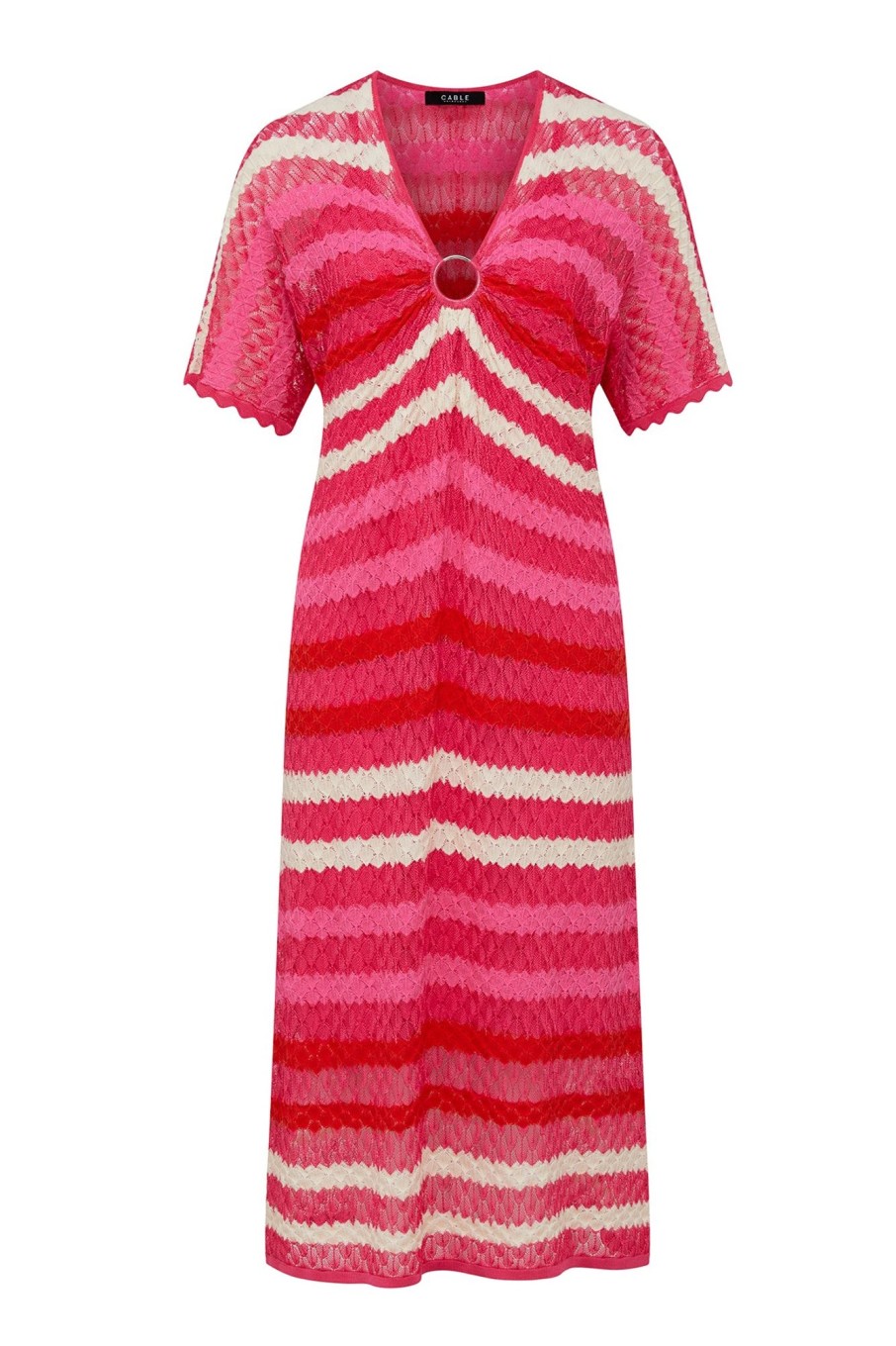 Cable Melbourne Knitwear | Crochet Knit Dress - Pink Stripe