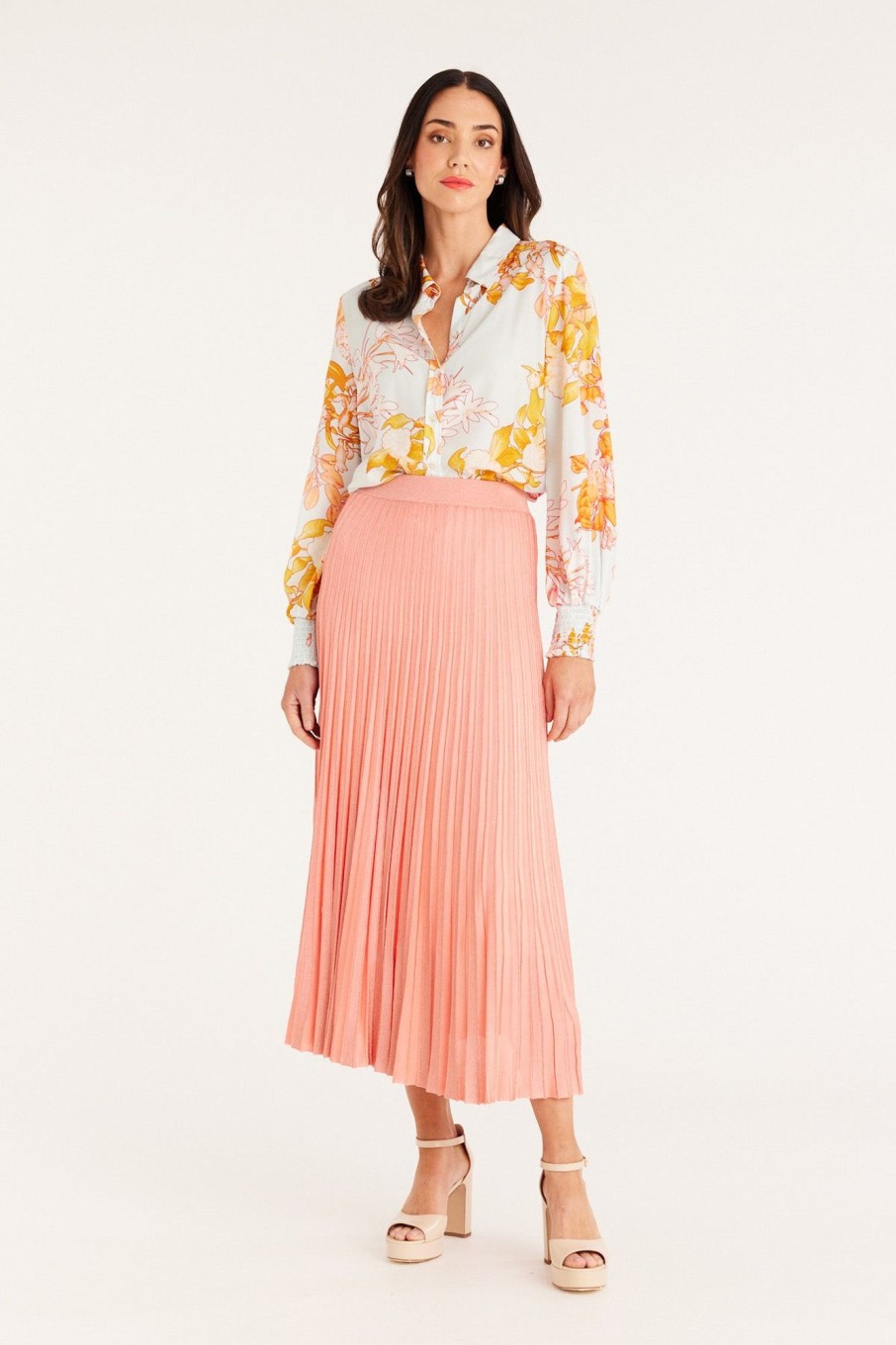 Cable Melbourne Knitwear | Pleat Lurex Skirt - Peach